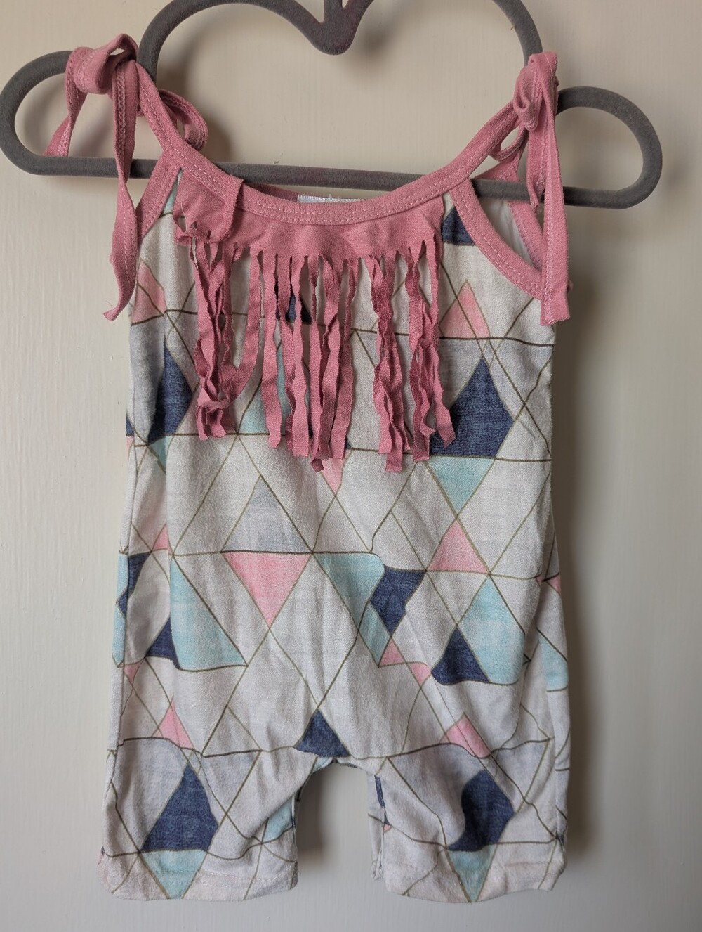 Pink Fringe Geometric Toddler Romper 6-9months